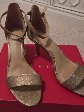 Kelly & Katie Gold Glitter Ankle-Strap Heels